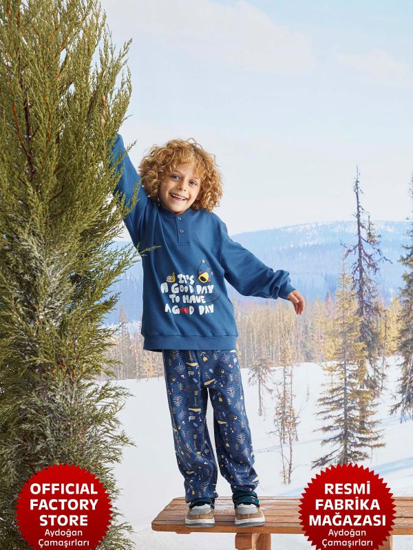 Erkek Çocuk %100 Pamuklu İnterlok Mavi Pijama Takımı A8-2 -1711 - Aydogan ®